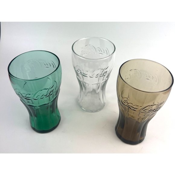 Vintage Coca Cola Glasses 16 oz Set of 3 Smoke Green Clear - Picture 4 of 6